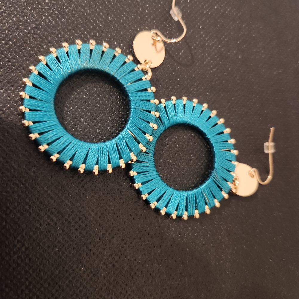 Kinsley Armelle Teal and Gold Hoop Earrings